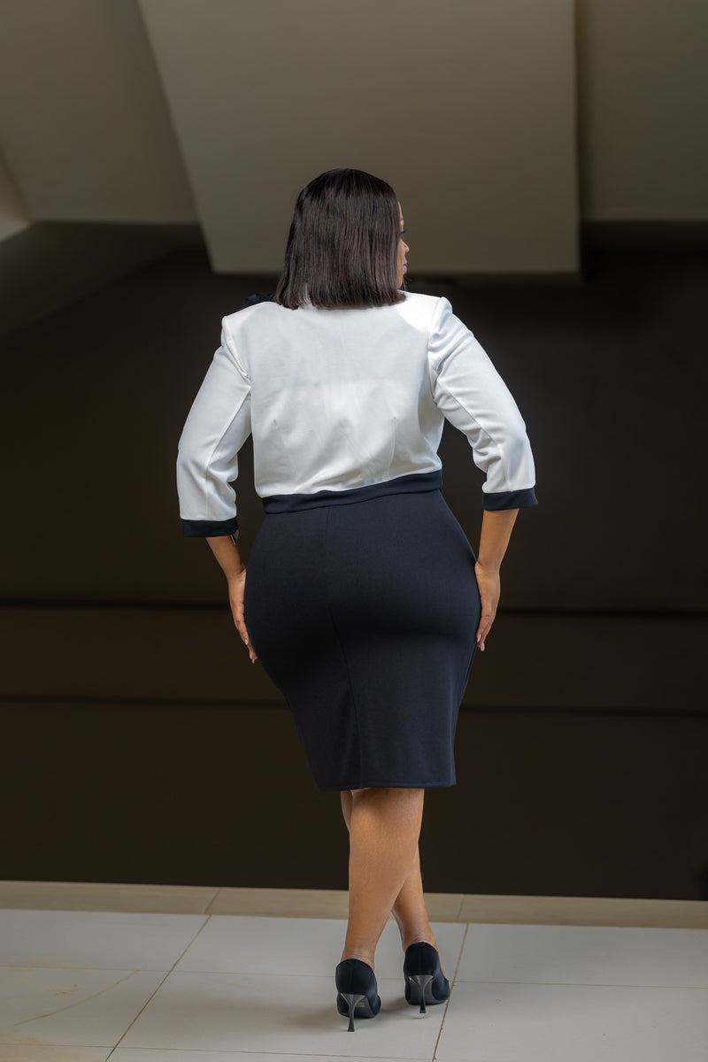 Black and White Belt Dress suit