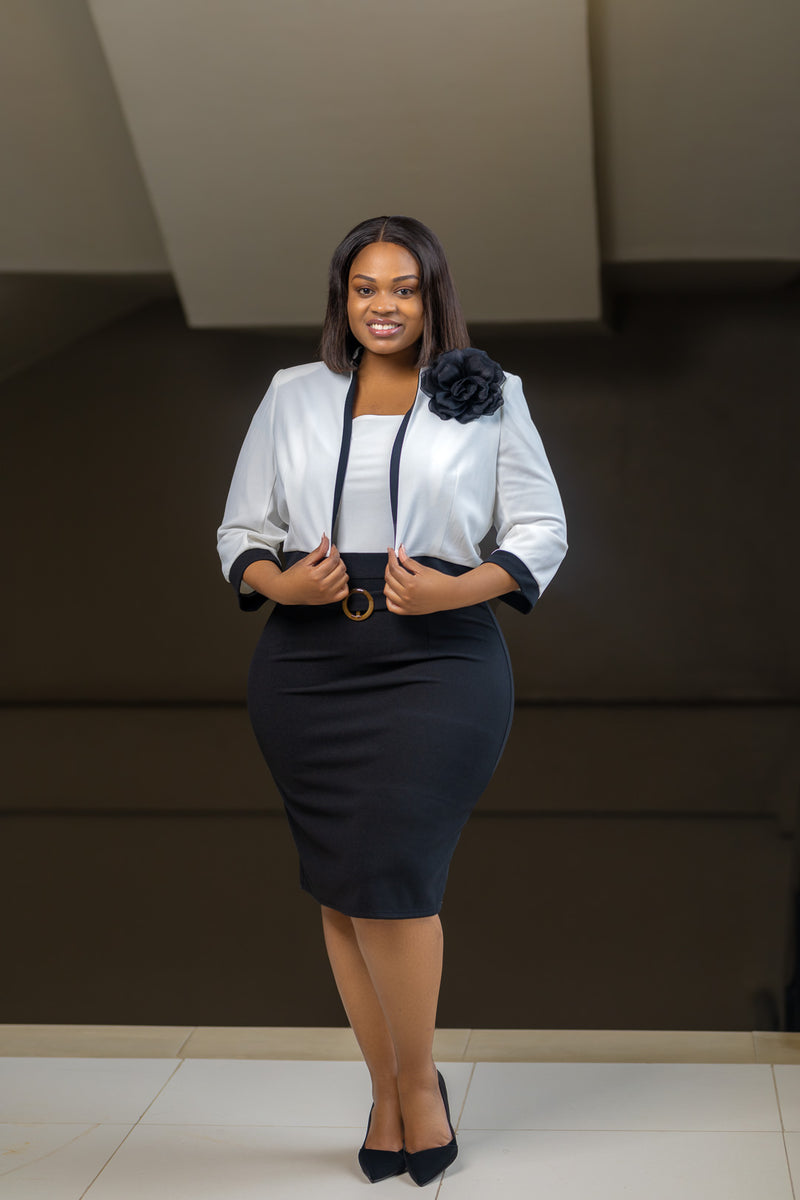 Black and White Belt Dress suit