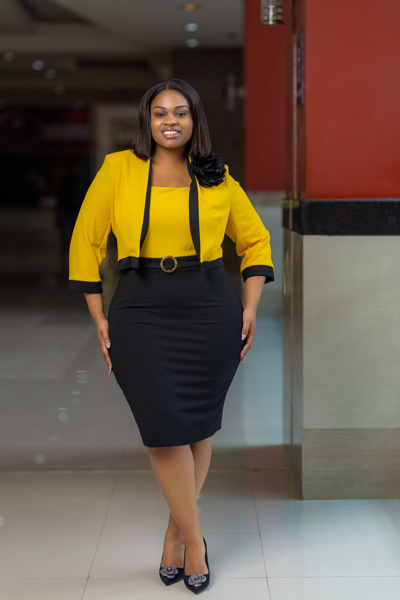 Black and Yellow Belt Dress Suit