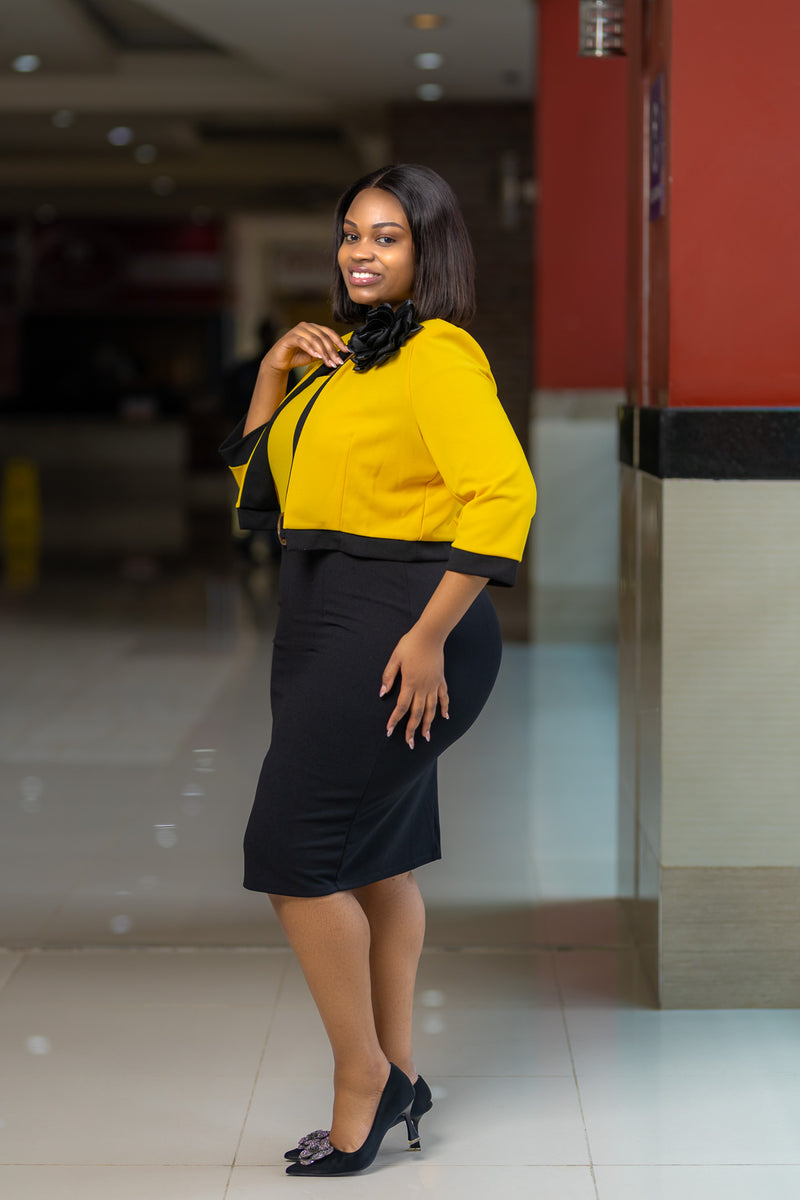 Black and Yellow Belt Dress Suit