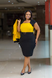 Black and Yellow Belt Dress Suit