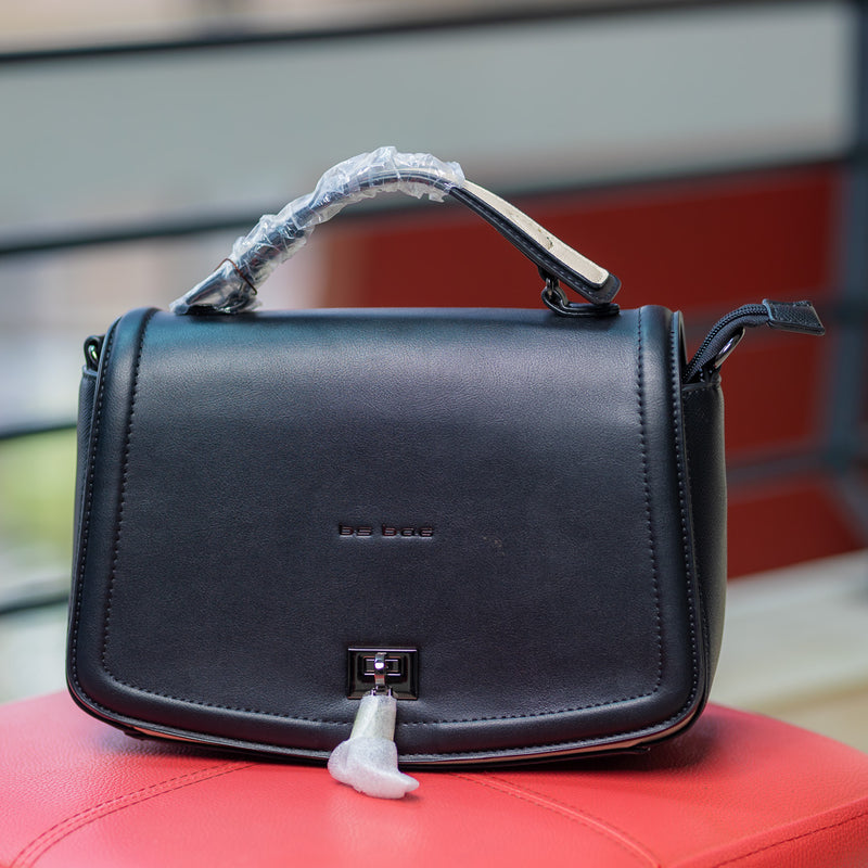 Black Short Handle Leather Handbag