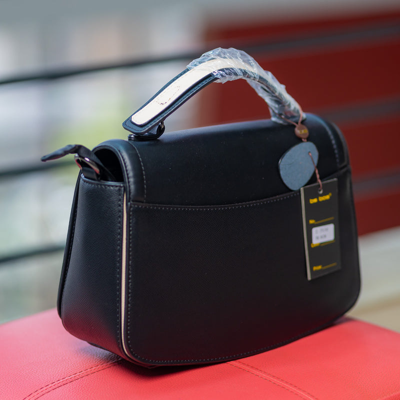 Black Short Handle Leather Handbag