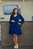 Navy longsleeved chiffon wrap dress