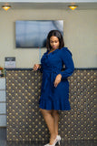 Navy longsleeved chiffon wrap dress