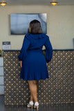 Navy longsleeved chiffon wrap dress