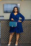 Navy longsleeved chiffon wrap dress