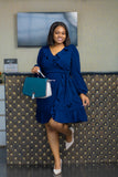 Navy longsleeved chiffon wrap dress