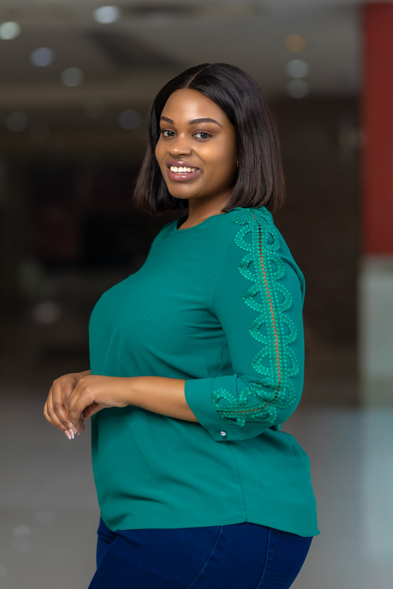 Green Lace Arm Top