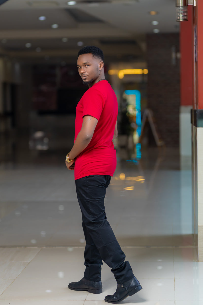 Maroon Buttoned Round Neck t-shirt