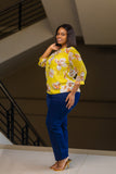 Yellow Cream Floral Chain Chiffon Top