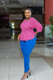 Pink green puff sleeved top