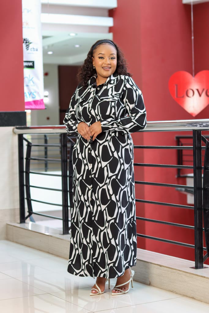Black and White Maxi Shirt Dress - Sarai Afrique