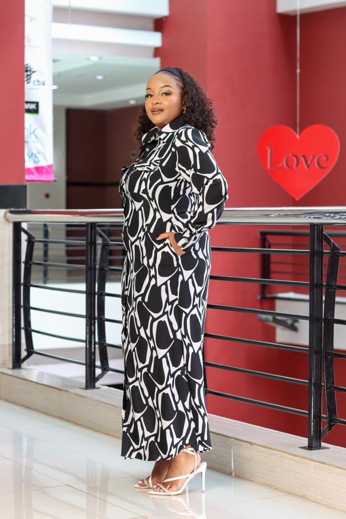 Black and White Maxi Shirt Dress - Sarai Afrique