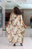 Beige floral Ruched Kaftan - Sarai Afrique