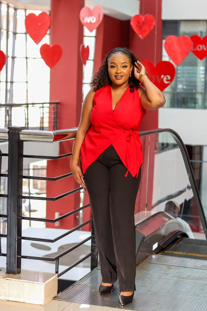 Red Asymmetric Wrap Top - Sarai Afrique