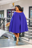 Blue Off-shoulder Cape Dress