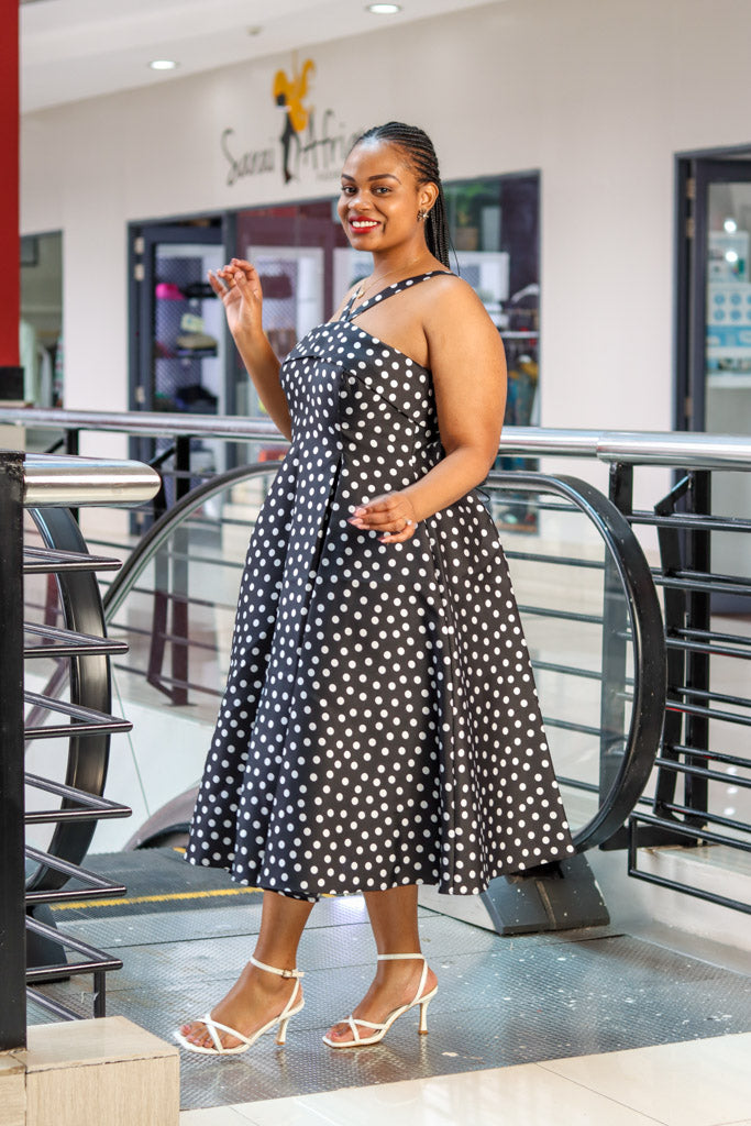 polka dot fit and flare dress Voodoo Vixen 40s Polka Dot Sweetheart Flared Dress
