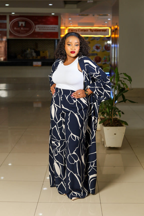 Navy White Pallazo Set