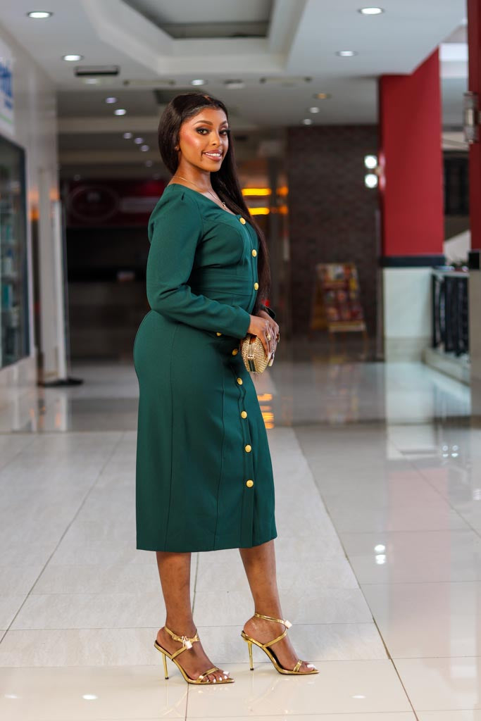 Button Front Round Neck Dress