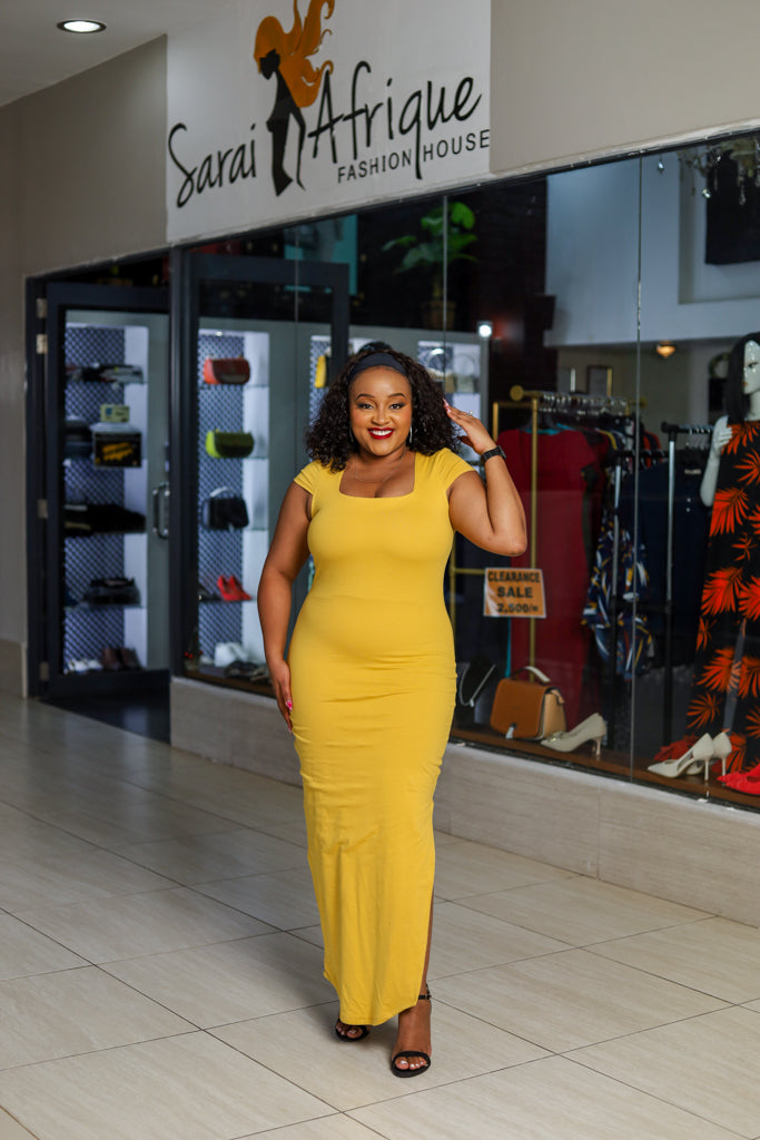 Mustard bodycon maxi dress