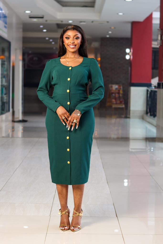 Button Front Round Neck Dress