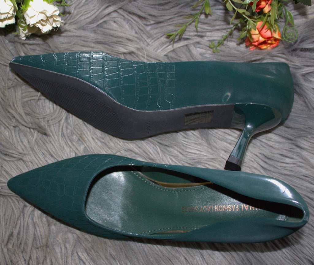 Green pattern kitty heel