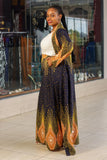 Navy Blue & Mustard Wide Leg Printed Pallazo Set