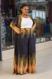 Navy Blue & Mustard Wide Leg Printed Pallazo Set
