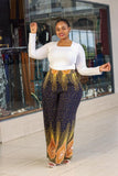 Navy Blue & Mustard Wide Leg Printed Pallazo Set