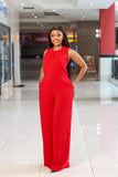 Whine Red Wide Leg V-Neck Jumpsuit