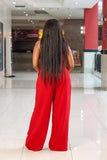 Whine Red Wide Leg V-Neck Jumpsuit