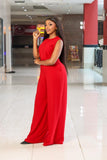 Whine Red Wide Leg V-Neck Jumpsuit