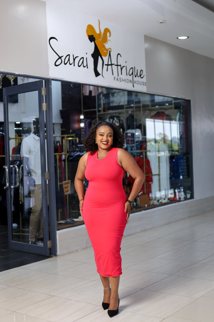 Pink sleeveless bodycon midi dress