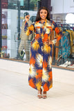 Navy Blue and Orange Maxi shirt Dress
