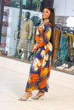 Navy Blue and Orange Maxi shirt Dress