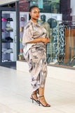 Beige & Black Side Ruched kaftan - Sarai Afrique