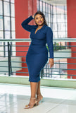 Navy Ribbed Vneck Dress