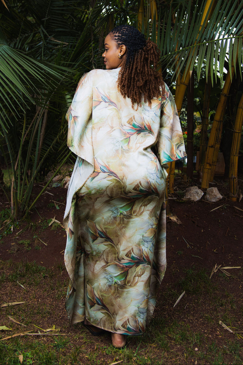 Beige floral Ruched Kaftan