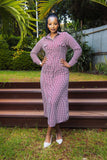 Burgundy white print maxi shirt dress