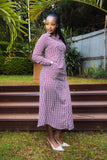 Burgundy white print maxi shirt dress