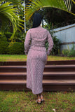 Burgundy white print maxi shirt dress