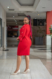 Red handsleeve button dress