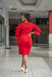 Red handsleeve button dress