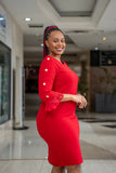 Red handsleeve button dress