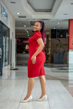 Red front slit dress