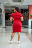 Red front slit dress