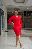 Red handsleeve button dress