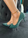 Green pattern kitty heel