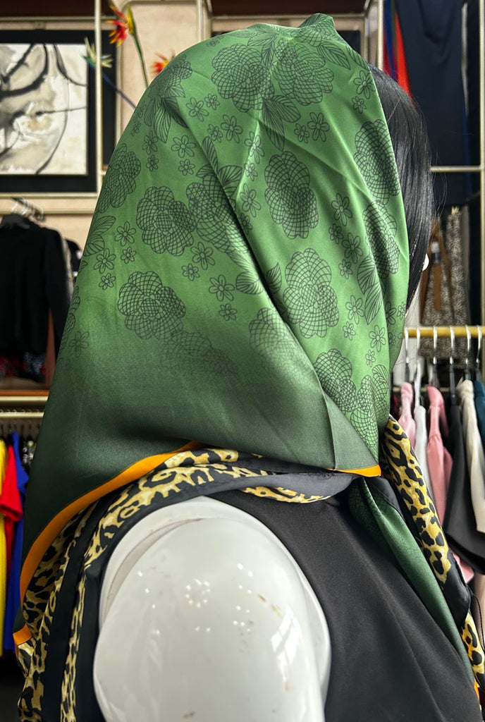 Cheetah green silk scarf